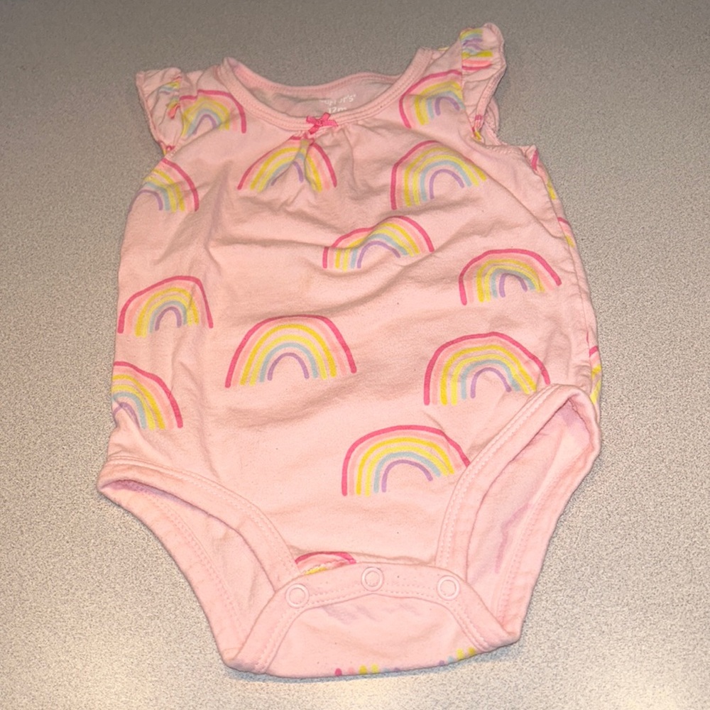 Baby Flutter Sleeve Pink Rainbow 🌈 Print Onesie